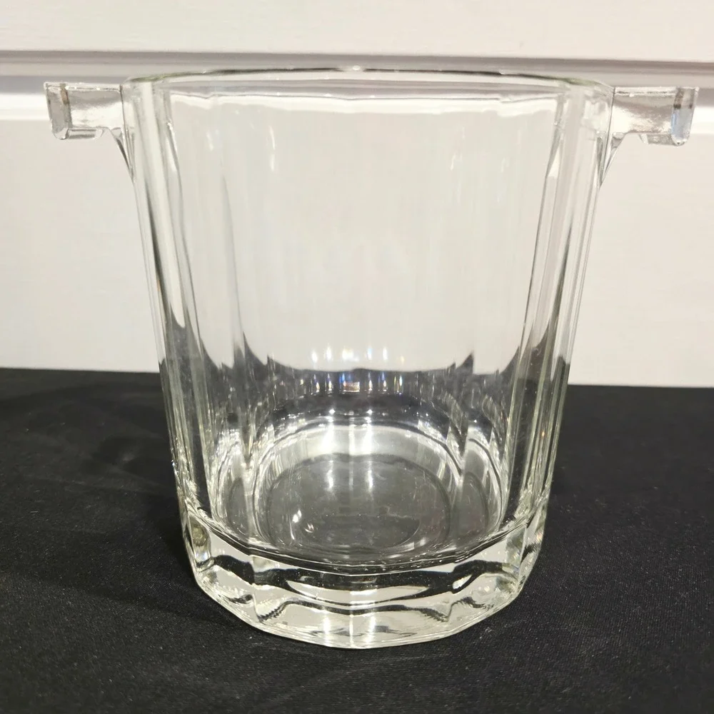 Vintage Style Heavy Clear Glass Ice Bucket, Home Bar Accessories, Cocktail Party